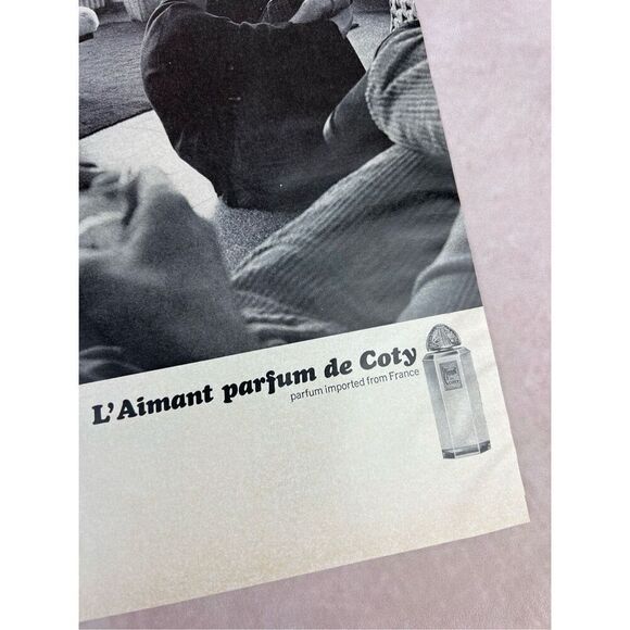 Vintage 1965 L'Aimant Parfum de Coty PRINT AD French Perfume Kiss Across Room - Picture 3 of 6